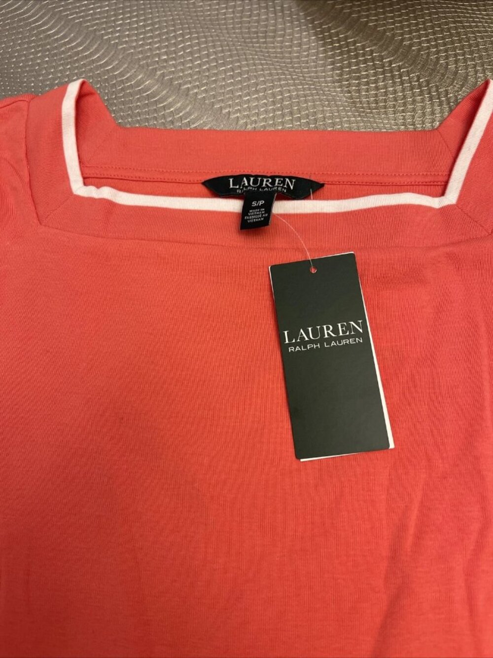 ralph lauren ladies tee shirt Top Size Small 3/4 Sleeve Square Neck Coral Pink